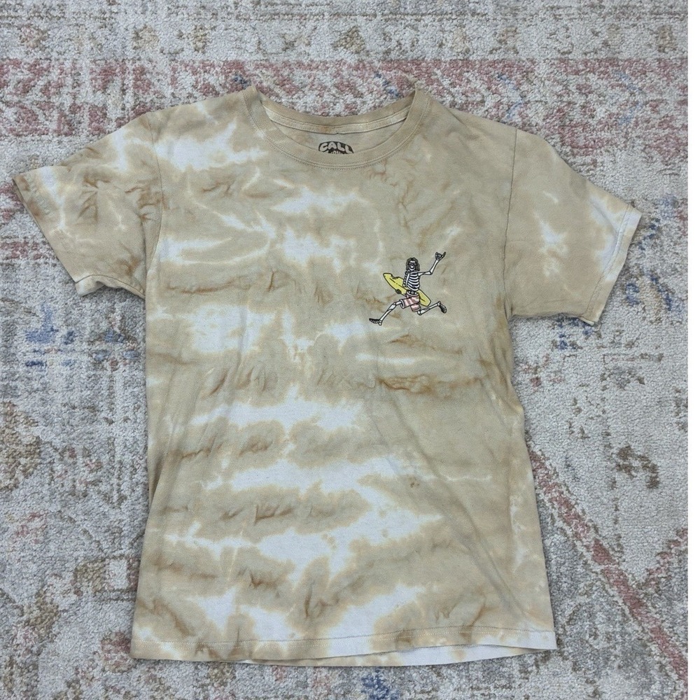 Gorpcore Surf Skate Skeleton Tee / Cream Tan Tie Dye Call Your Mother Tee Size S